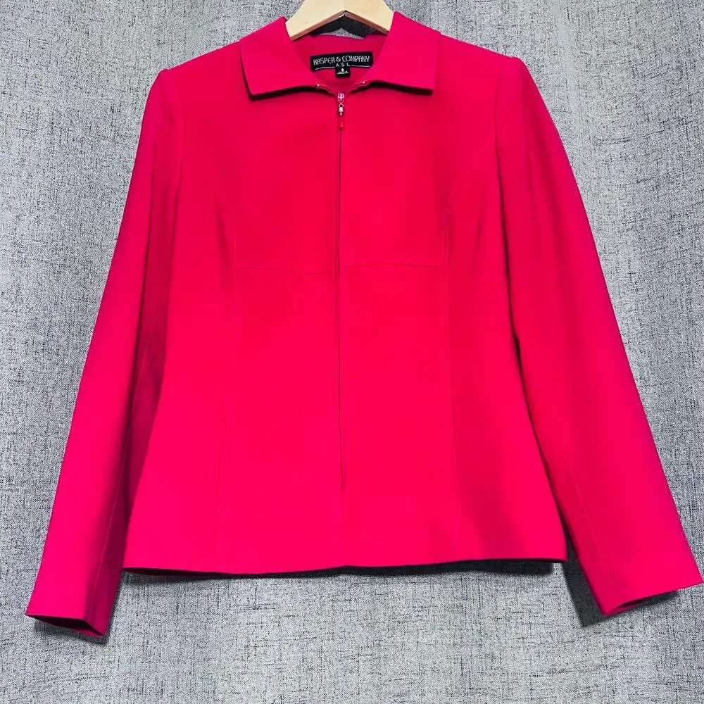 Kasper Company ASL Jacket Women 6 Red Full Zip Blazer Business Office Career